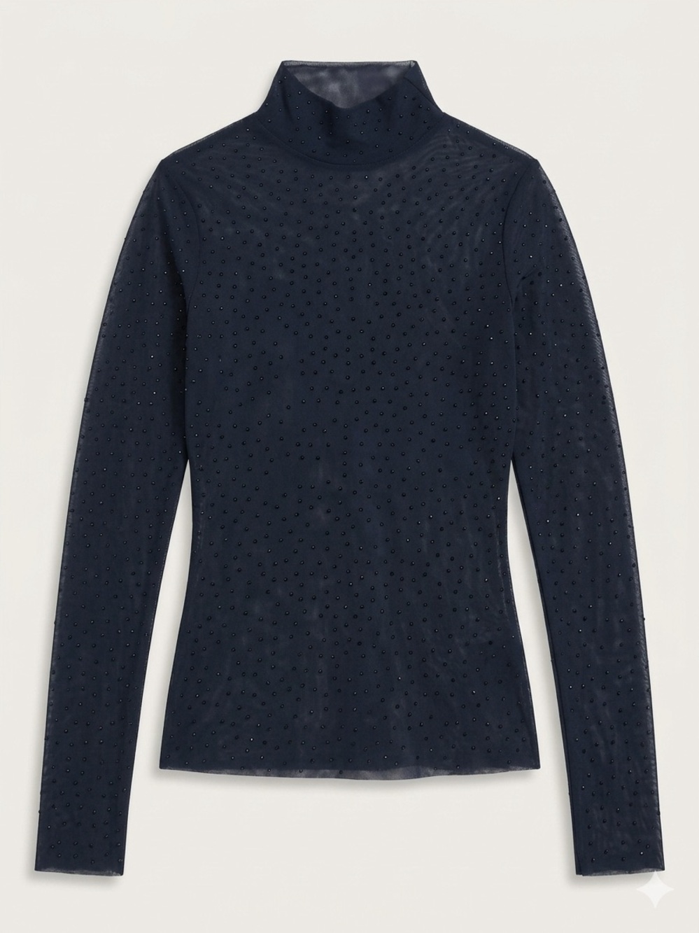 AFRM Los Angeles navy blue rhinestone studded sheer mock neck long sleeve XS